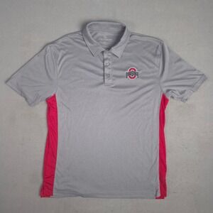 Colosseum Ohio State Buckeyes Mens Gray Red Performance Polo Shirt Large NCAA